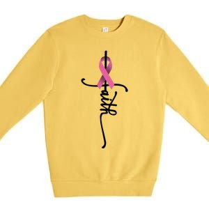 Faith Cross Warrior Survivor Ribbon Breast Cancer Gift Premium Crewneck Sweatshirt