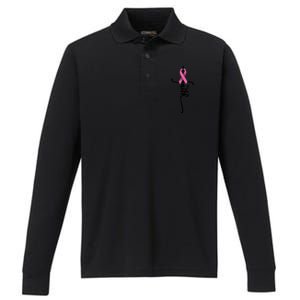 Faith Cross Warrior Survivor Ribbon Breast Cancer Gift Performance Long Sleeve Polo