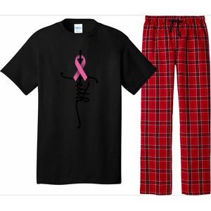 Faith Cross Warrior Survivor Ribbon Breast Cancer Gift Pajama Set