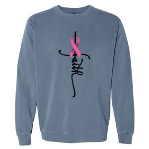 Faith Cross Warrior Survivor Ribbon Breast Cancer Gift Garment-Dyed Sweatshirt