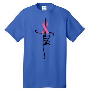 Faith Cross Warrior Survivor Ribbon Breast Cancer Gift Tall T-Shirt