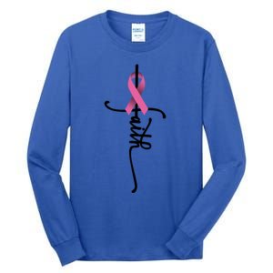 Faith Cross Warrior Survivor Ribbon Breast Cancer Gift Tall Long Sleeve T-Shirt