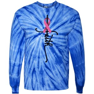 Faith Cross Warrior Survivor Ribbon Breast Cancer Gift Tie-Dye Long Sleeve Shirt