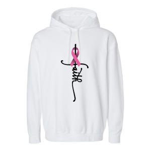 Faith Cross Warrior Survivor Ribbon Breast Cancer Gift Garment-Dyed Fleece Hoodie