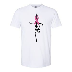 Faith Cross Warrior Survivor Ribbon Breast Cancer Gift Softstyle CVC T-Shirt