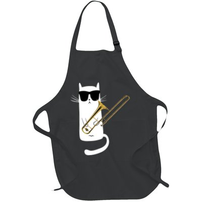 Funny Cat Wearing Sunglasses Playing Trombone Apron