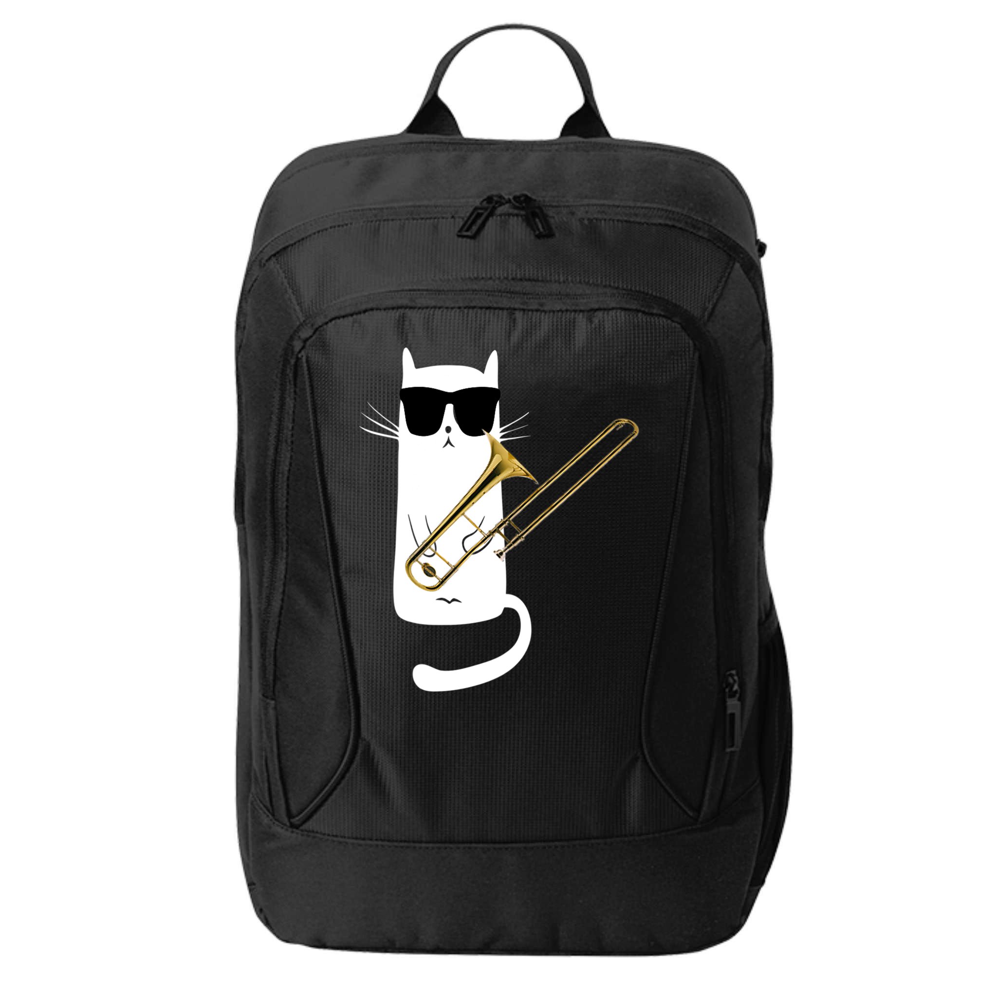 Funny Cat Wearing Sunglasses Playing Trombone City Backpack