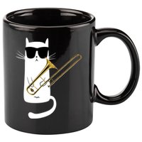 Funny Cat Wearing Sunglasses Playing Trombone 11oz C Handle Ceramic Mug