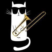 Funny Cat Wearing Sunglasses Playing Trombone Flat Bill Trucker Hat