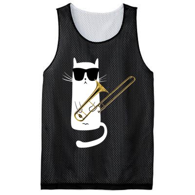 Funny Cat Wearing Sunglasses Playing Trombone Mesh Reversible Basketball Jersey Tank