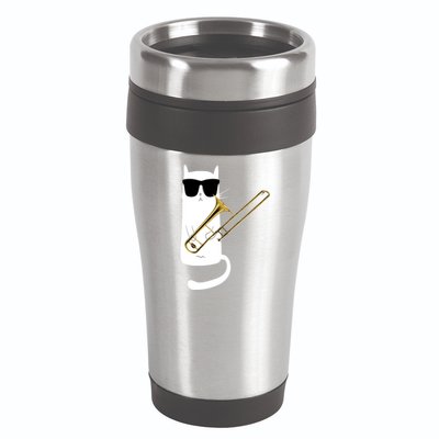 Funny Cat Wearing Sunglasses Playing Trombone 16oz Travel Tumbler