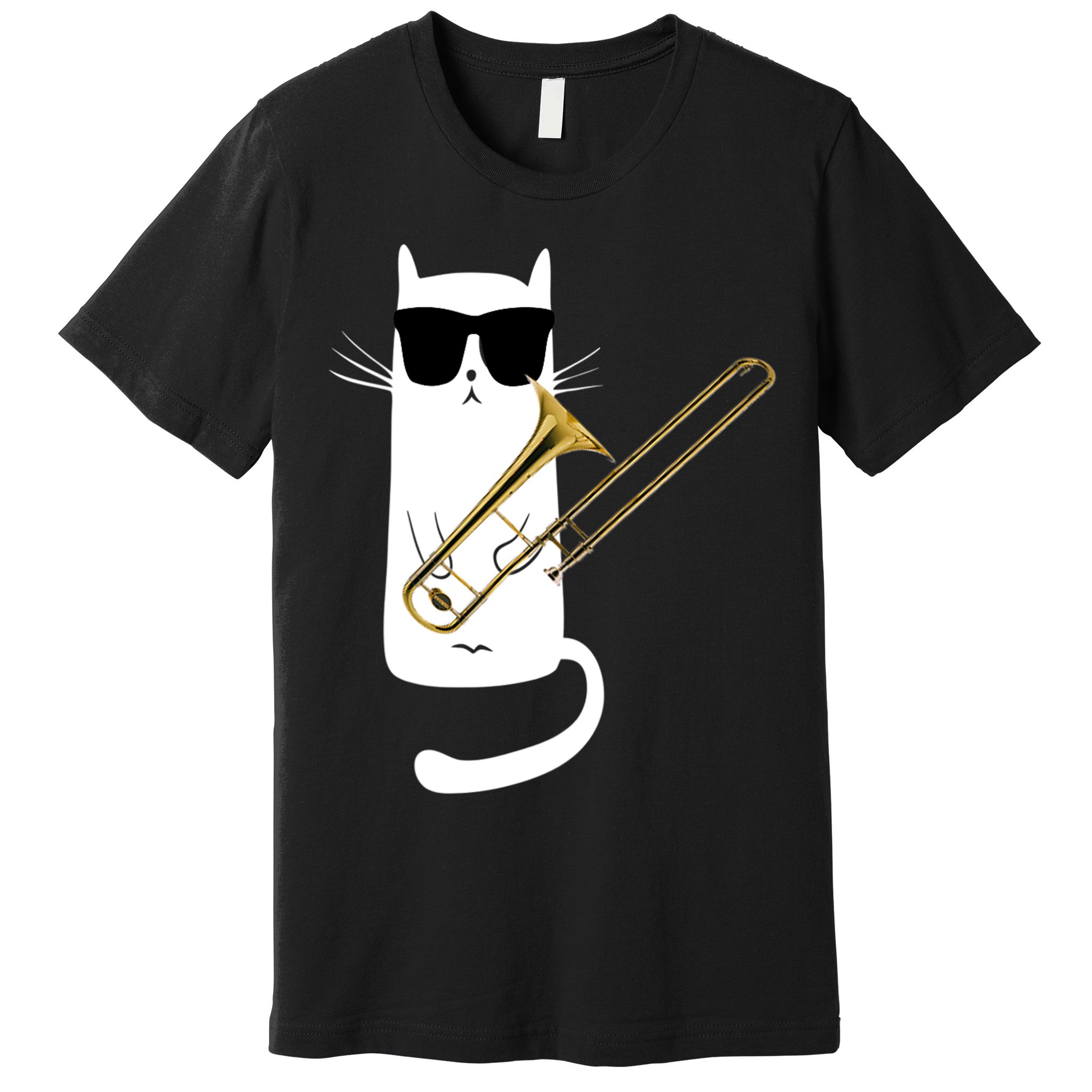 Funny Cat Wearing Sunglasses Playing Trombone Premium T-Shirt