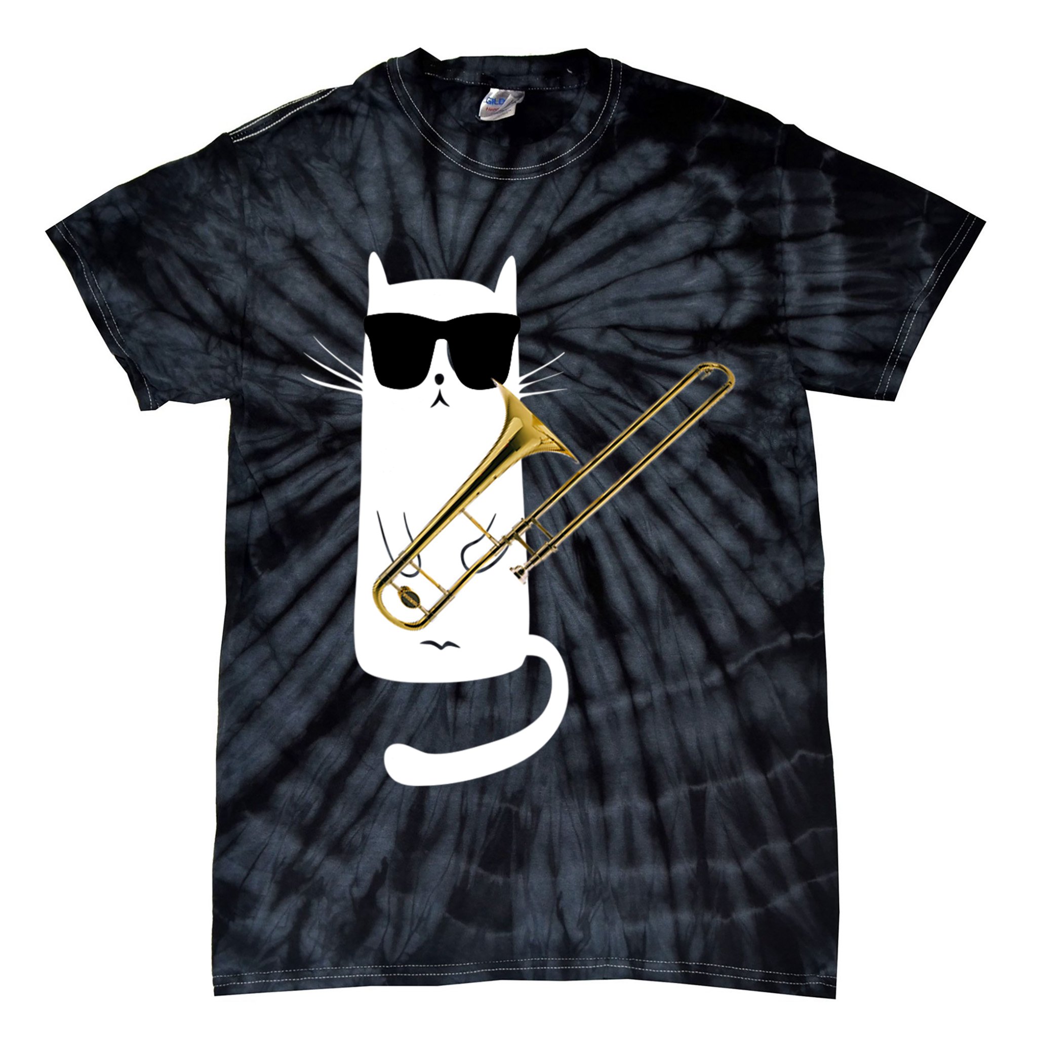 Funny Cat Wearing Sunglasses Playing Trombone Tie-Dye T-Shirt