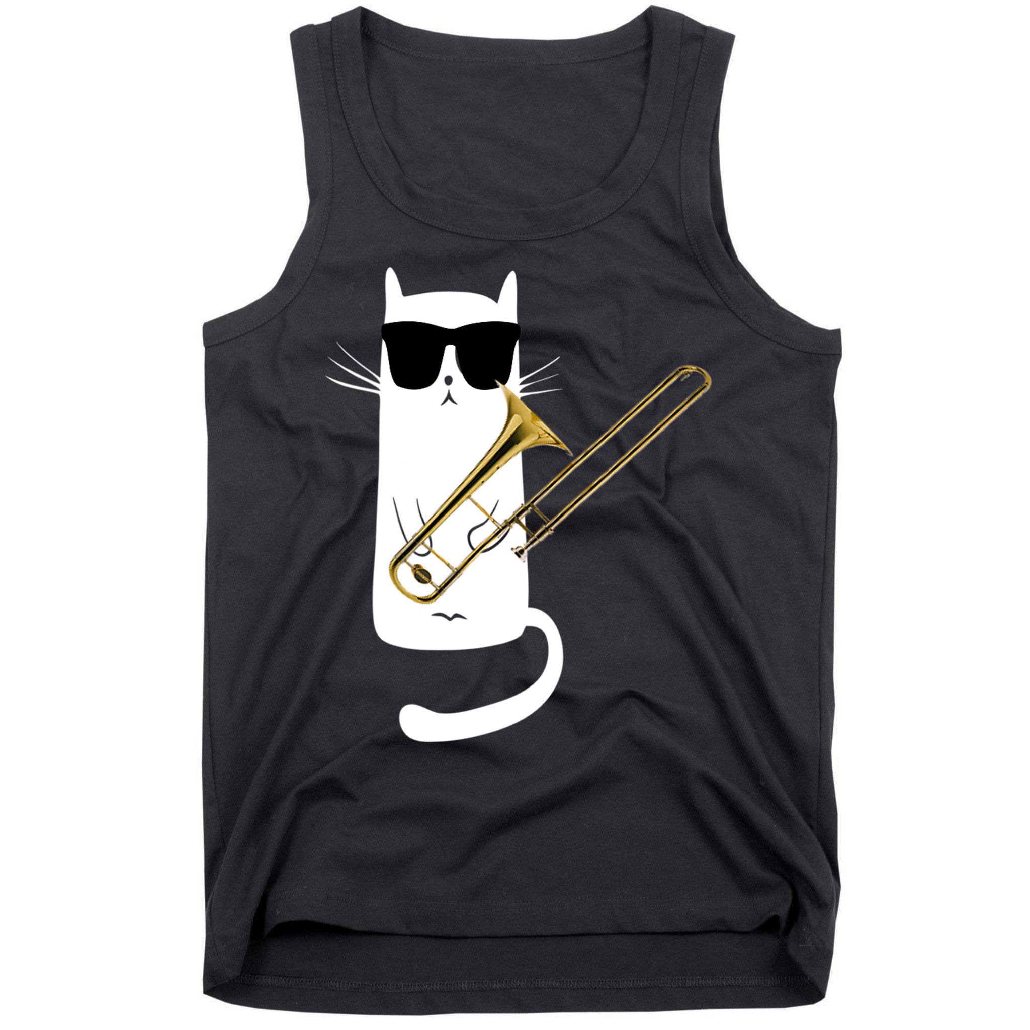 Funny Cat Wearing Sunglasses Playing Trombone Tank Top