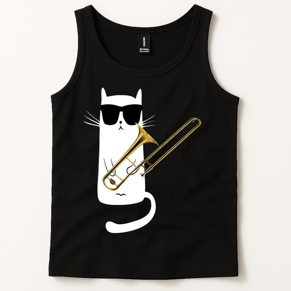 Funny Cat Wearing Sunglasses Playing Trombone Tank Top