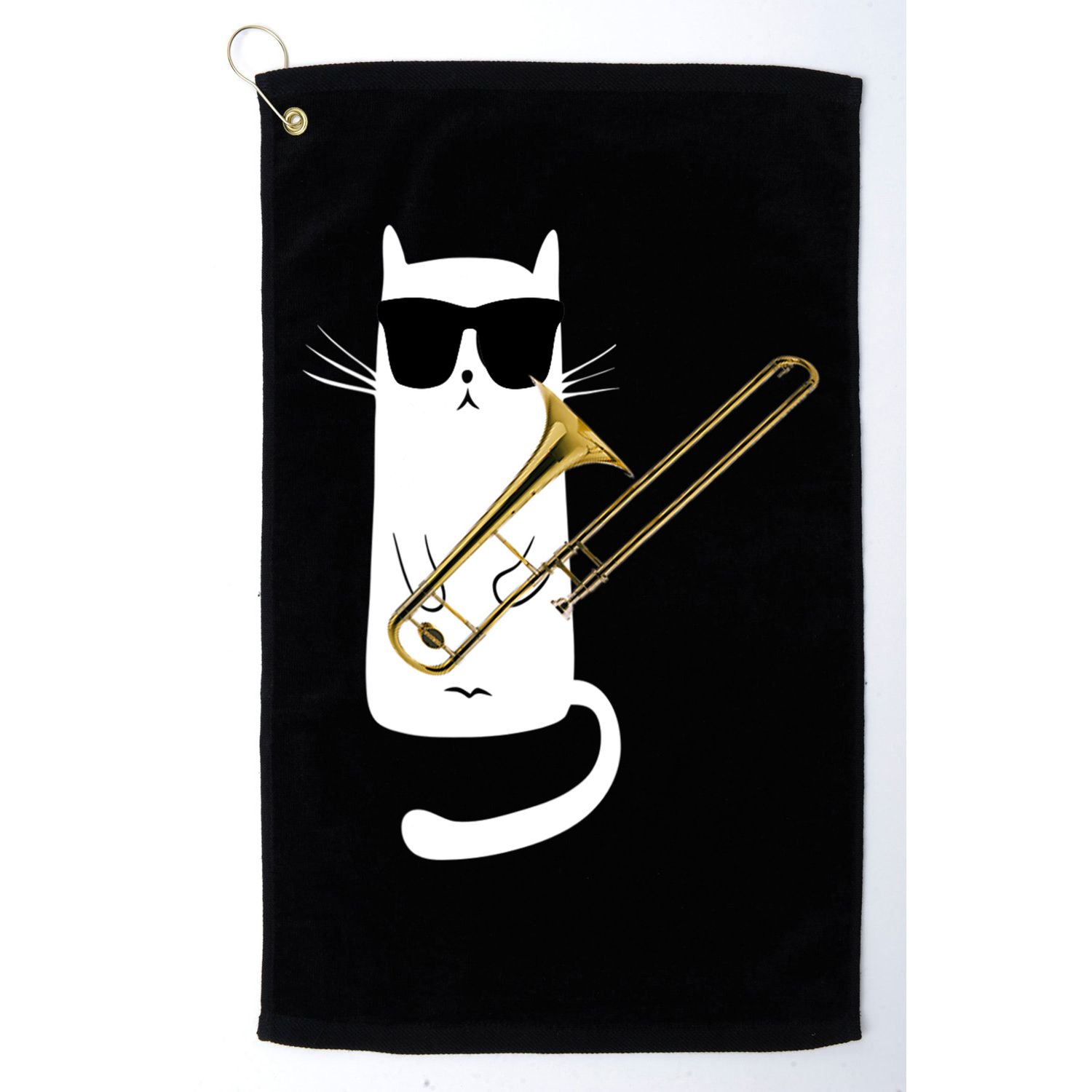 Funny Cat Wearing Sunglasses Playing Trombone Golf Towel