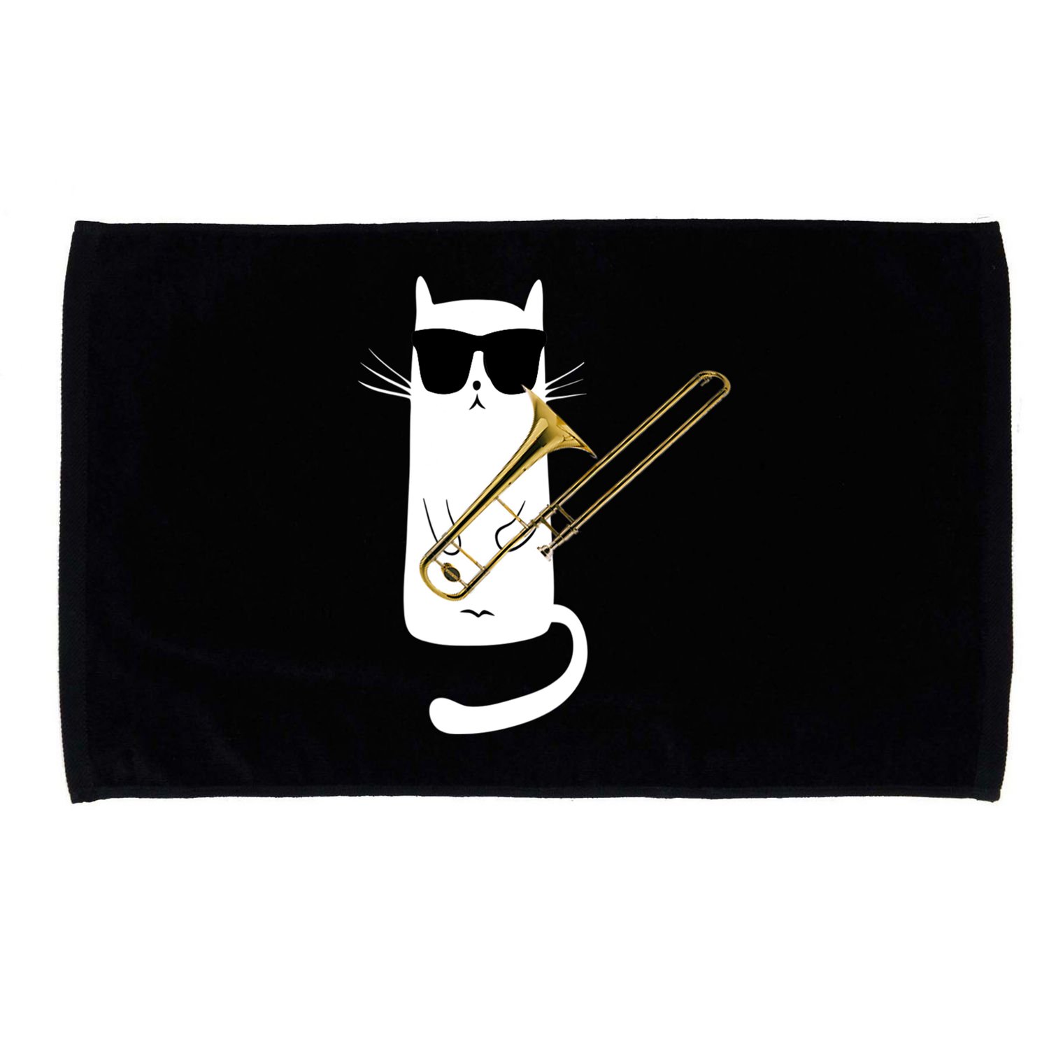 Funny Cat Wearing Sunglasses Playing Trombone Microfiber Hand Towel