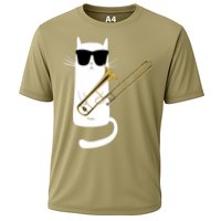 Funny Cat Wearing Sunglasses Playing Trombone Cooling Performance Crew T-Shirt
