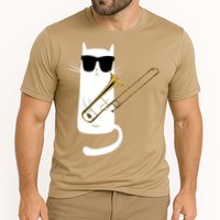 Funny Cat Wearing Sunglasses Playing Trombone Cooling Performance Crew T-Shirt