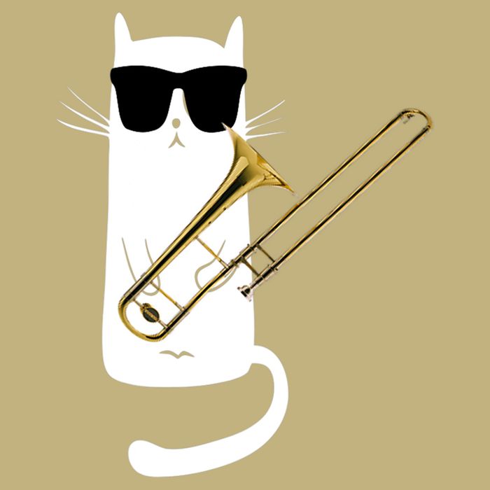 Funny Cat Wearing Sunglasses Playing Trombone Cooling Performance Crew T-Shirt
