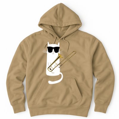 Funny Cat Wearing Sunglasses Playing Trombone Hoodie