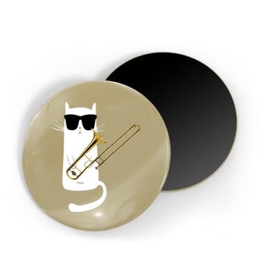 Funny Cat Wearing Sunglasses Playing Trombone Magnet
