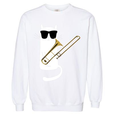 Funny Cat Wearing Sunglasses Playing Trombone Garment-Dyed Sweatshirt