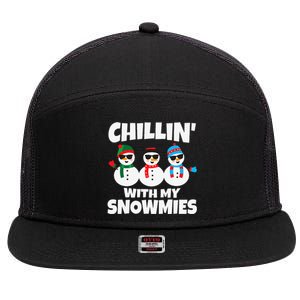 Funny Chillin With My Snowmies Christmas 7 Panel Mesh Trucker Snapback Hat