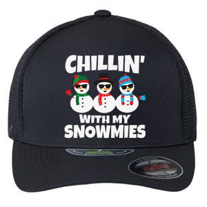 Funny Chillin With My Snowmies Christmas Flexfit Unipanel Trucker Cap