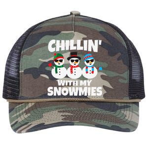 Funny Chillin With My Snowmies Christmas Retro Rope Trucker Hat Cap