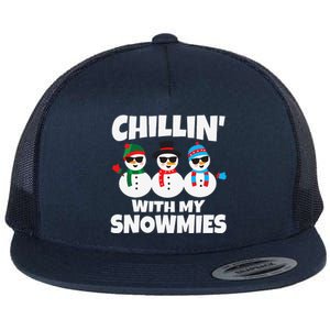 Funny Chillin With My Snowmies Christmas Flat Bill Trucker Hat