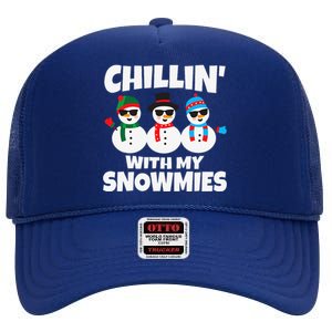 Funny Chillin With My Snowmies Christmas High Crown Mesh Back Trucker Hat