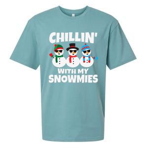 Funny Chillin With My Snowmies Christmas Sueded Cloud Jersey T-Shirt