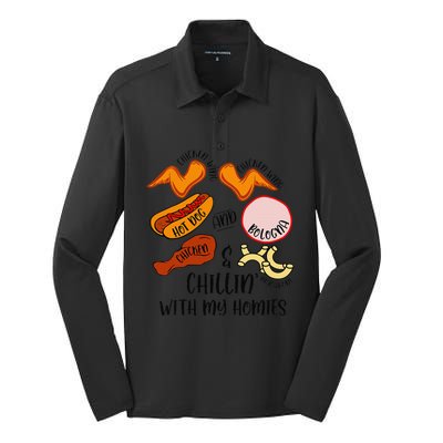 Funny Chicken Wing Song Lyric Hot Dog Bologna Macaroni Silk Touch Performance Long Sleeve Polo