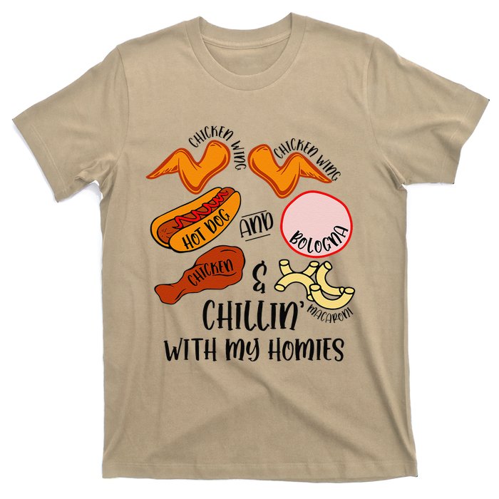 Funny Chicken Wing Song Lyric Hot Dog Bologna Macaroni T-Shirt