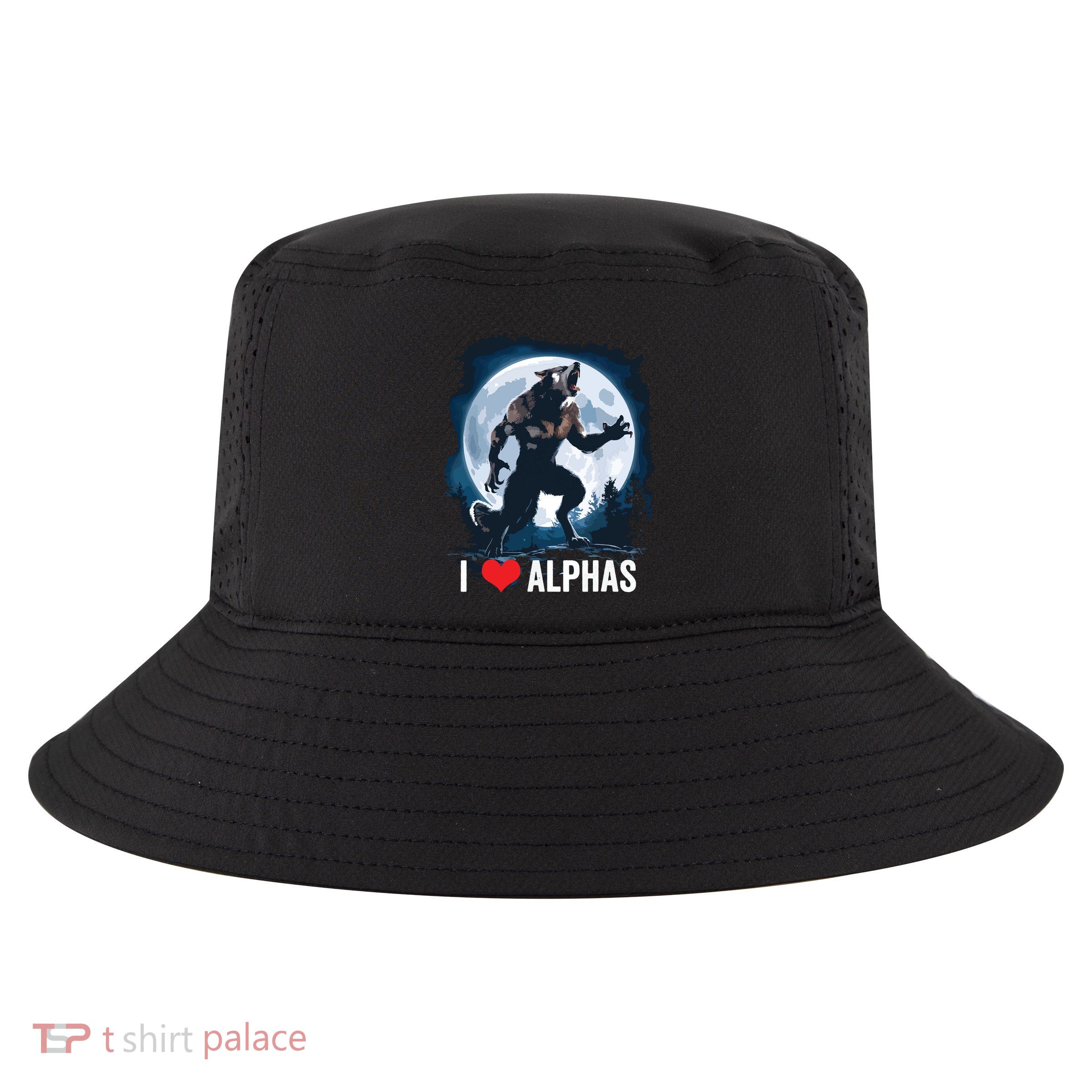 Funny Cringe Werewolf Wolf Meme I Heart Alphas I Love Alphas Cool Comfort Performance Bucket Hat