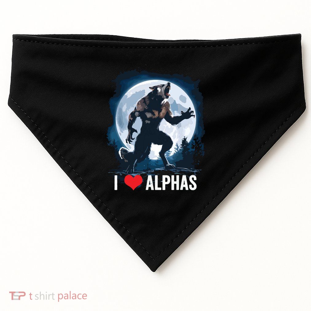 Funny Cringe Werewolf Wolf Meme I Heart Alphas I Love Alphas USA-Made Doggie Bandana