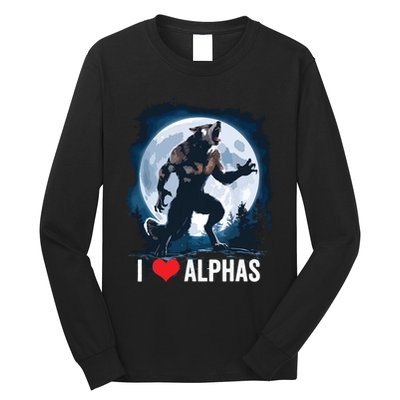 Funny Cringe Werewolf Wolf Meme I Heart Alphas I Love Alphas Long Sleeve Shirt
