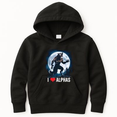 Funny Cringe Werewolf Wolf Meme I Heart Alphas I Love Alphas Kids Hoodie