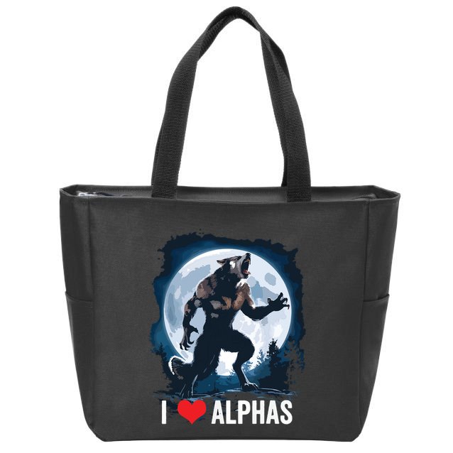 Funny Cringe Werewolf Wolf Meme I Heart Alphas I Love Alphas Zip Tote Bag