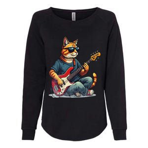 Funny Cat Wearing Sunglasses Playing Bass Guitar Cat Owner Womens California Wash Sweatshirt