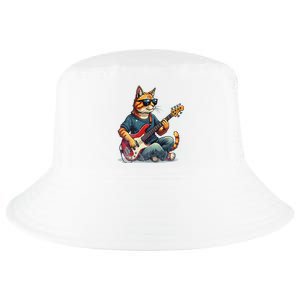 Funny Cat Wearing Sunglasses Playing Bass Guitar Cat Owner Cool Comfort Performance Bucket Hat