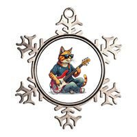 Funny Cat Wearing Sunglasses Playing Bass Guitar Cat Owner Metallic Star Ornament