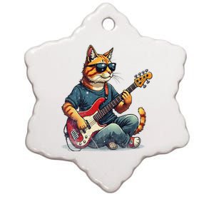 Funny Cat Wearing Sunglasses Playing Bass Guitar Cat Owner Ceramic Star Ornament