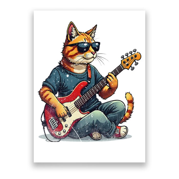 Funny Cat Wearing Sunglasses Playing Bass Guitar Cat Owner Poster