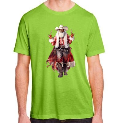 Funny Christmas Western Cowboy Santa Claus And Candy Cane Adult ChromaSoft Performance T-Shirt