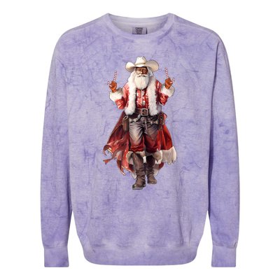 Funny Christmas Western Cowboy Santa Claus And Candy Cane Colorblast Crewneck Sweatshirt