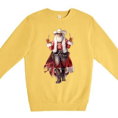 Funny Christmas Western Cowboy Santa Claus And Candy Cane Premium Crewneck Sweatshirt