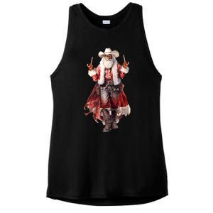 Funny Christmas Western Cowboy Santa Claus And Candy Cane Ladies PosiCharge Tri-Blend Wicking Tank