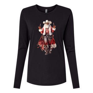 Funny Christmas Western Cowboy Santa Claus And Candy Cane Womens Cotton Relaxed Long Sleeve T-Shirt